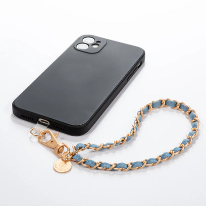 Denim x Matte Gold Phone Wristlet