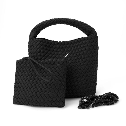 Shelly Woven Bucket Bag in Black