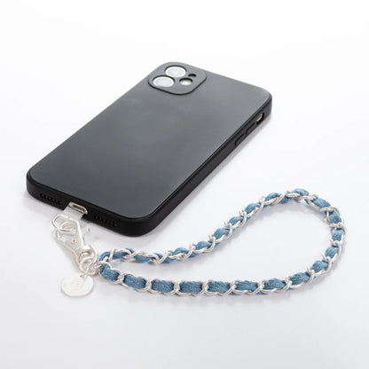 Denim x Matte Silver Phone Wristlet