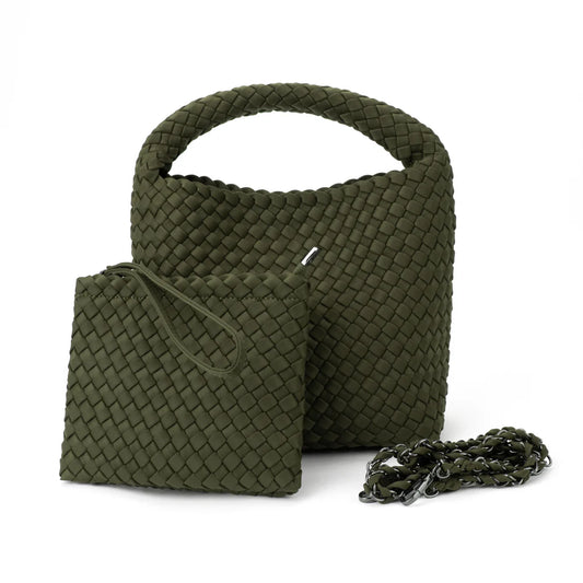 Shelly Woven Bucket Bag in Army