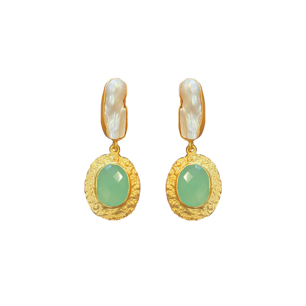 Pearl and Aqua Hammered Earring