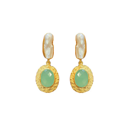 Pearl and Aqua Hammered Earring