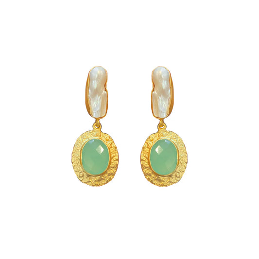 Pearl and Aqua Hammered Earring