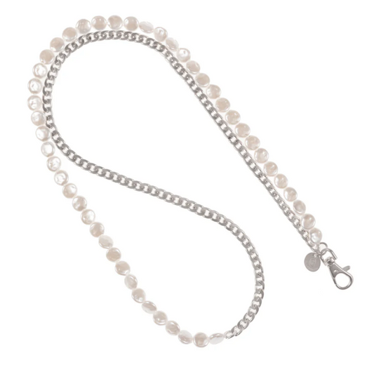 Something About Silver - Matte Silver & Pearl Crossbody Chain