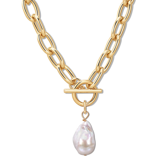 Micro Royal Toggle & XL Baroque Pearl Pendant Necklace