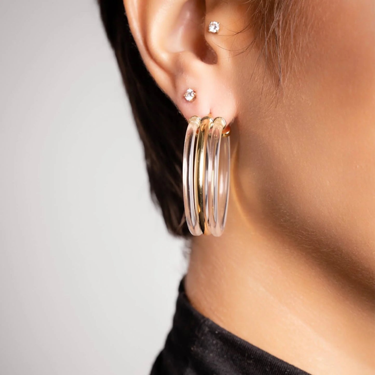 Clear Ridge Lucite Hoop Earrings