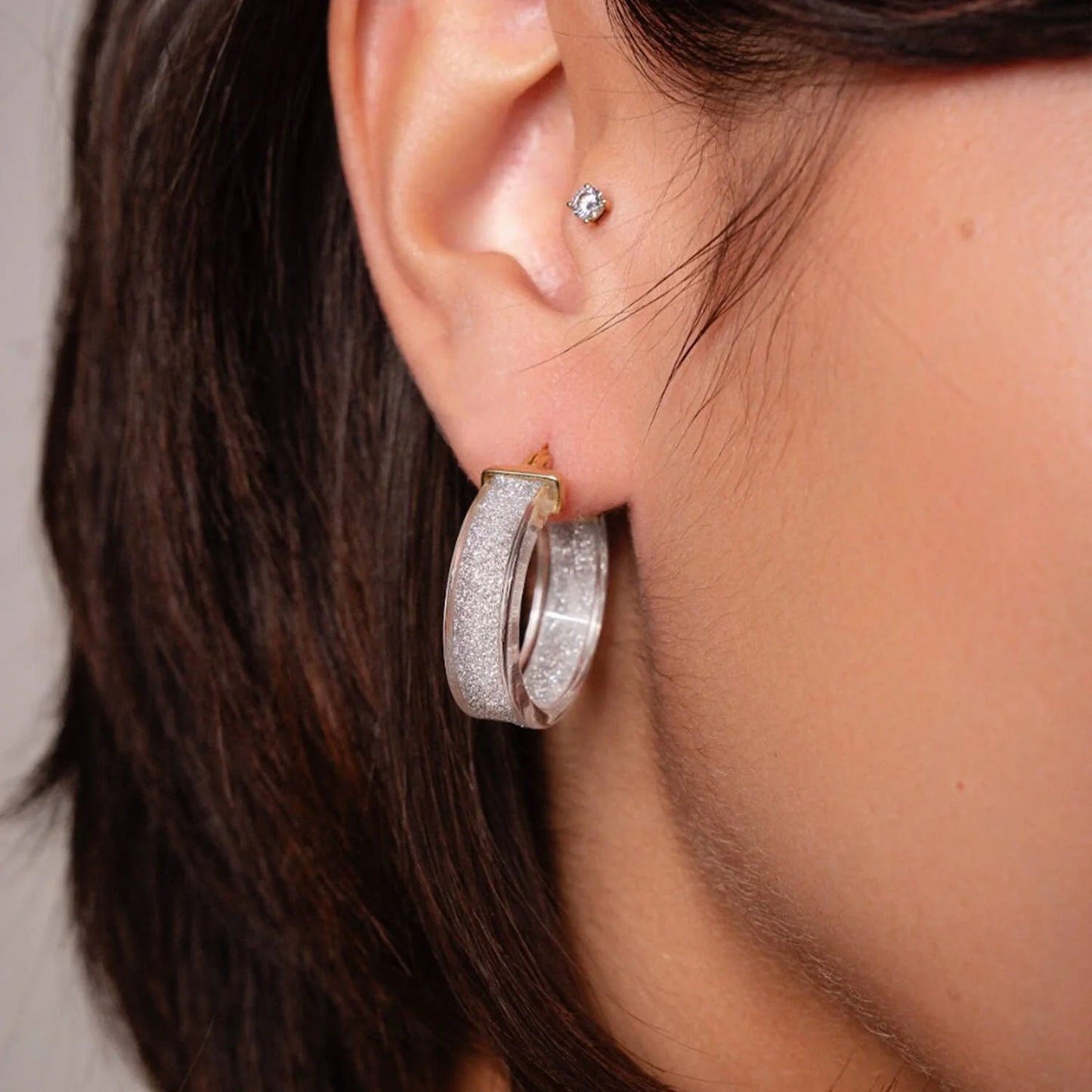 Wide Glitter Lucite Hoop Earrings